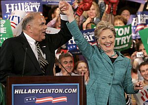Hillary Clinton celebrates her April 2008 win in the Pennsylvania Democratic primary with Governor Ed Rendell.