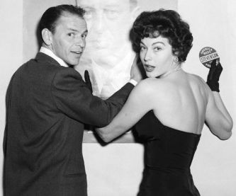 Frank Sinatra and Ava Gardner at Los Angeles political rally for presidential candidate Adlai Stevenson, 1955.