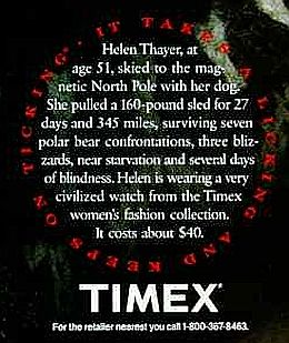 1991 Timex watch ad description of Helen Thayer.