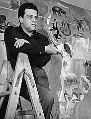 Covarrubias at work on a mural, 1939. Photo, Life magazine.