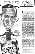 Famous 1920s’ singer & film star, Al Jolson, shown in cropped portion of a Lucky Strike cigarette ad that appeared in the Literary Digest, December 22, 1928.
