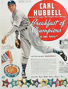1937 Wheaties' magazine ad with Carl Hubbell’s endorsement. 1937 Wheaties' magazine ad with Carl Hubbell’s endorsement.