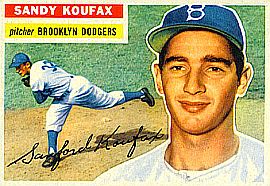 1956 Topps baseball trading card for Sandy Koufax, pitcher, Brooklyn Dodgers.