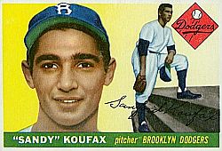 A 1955 Sandy Koufax “rookie year” card by the Topps card company, said to be a desirable card among collectors. A 1955 Sandy Koufax “rookie year” card by the Topps card company, said to be a desirable card among collectors.