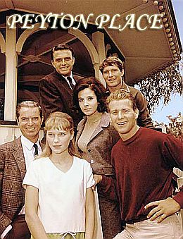 Some of the actors who appeared in the “Peyton Place” TV series, including at center, Barbra Perkin, Mia Farrow in white, and Ryan O’Neal, lower right.