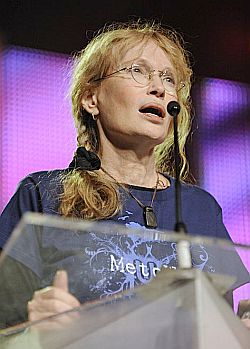 Mia Farrow speaking at Oct 2008 Free The Children's ‘National Me to We Day,’ Toronto, Canada.