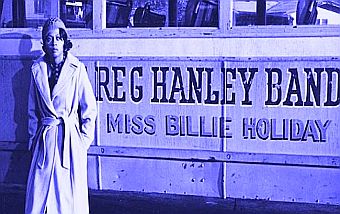 Screen shot from 1972 Billie Holiday film (w/Diana Ross) depicting life on the road in the 1930s w/ band, which for a black woman among mostly men, had its share of racial & privacy indignities. Click for DVD. 
