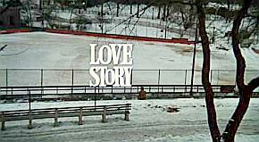 Final screen shot of “Love Story” with a grieving Ollie (tiny figure just below “y”) staring into the deserted ice rink, where the story began with Ollie’s flashback.