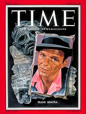 August 29, 1955: Time magazine cover story features Frank Sinatra’s rise to acting fame. Already a famous singer from the mid-1940s, Sinatra in 1954 won an acting Oscar for his role in the film, “From Here To Eternity.” August 29, 1955: Time magazine cover story features Frank Sinatra’s rise to acting fame. Already a famous singer, Sinatra in 1954 won an acting Oscar for his role in the film, “From Here To Eternity.” Click for that film at Amazon.