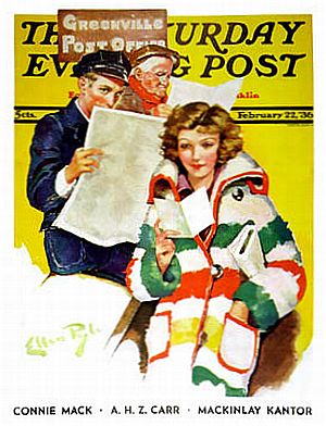February 22, 1936: “Reading Her Mail at the Greenville Post Office,” by artist Ellen Pyle for the Saturday Evening Post.