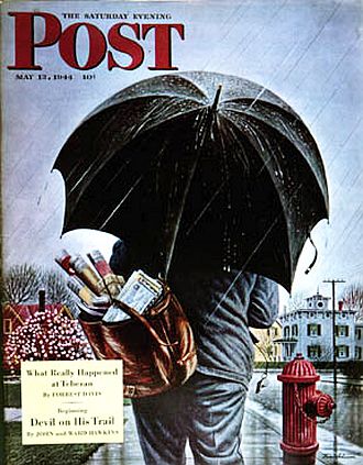 “Mailman” cover for May 13th, 1944 edition of Saturday Evening Post by Stevan Dohanos. Click for book about Dohanos and his art.