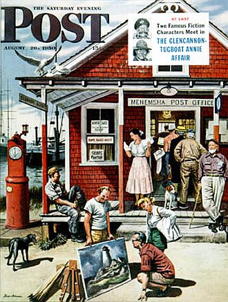 “Coastal Post Office” by artist Stevan Dohanos published by the “Saturday Evening Post” magazine on August 26th, 1950. Click for this painting in various sizes of canvas wall art.