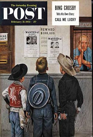 “Wanted Posters,” cover scene title for the February 21, 1953 Saturday Evening Post, by artist Stevan Dohanos. Click for cover.