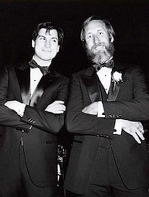 1984: Steve Jobs in earlier photo with friend & advertising guru Lee Clow, whose firm helped craft brilliant marketing campaigns for Apple, including the iPod silhouettes. 1984: Steve Jobs in earlier photo with friend & advertising guru Lee Clow, whose firm helped craft brilliant marketing campaigns for Apple, including the iPod silhouettes.
