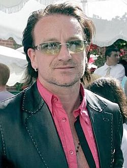 Bono, lead singer and front man for the Irish rock group U2.