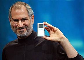 2004: Steve Jobs showing off the iPod Mini. 2004: Steve Jobs showing off the iPod Mini.