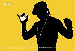 iPod silhouette ad with yellow background.