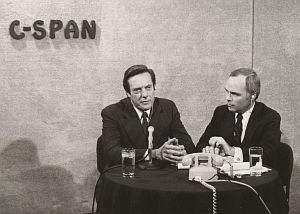 Brian Lamb with Republican National Committee chairman, Bill Brock on C-SPAN, 1979.