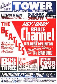 U.K. poster for June 21,1962 concert with Bruce Channel and The Beatles.
