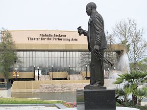 Statue of Louis Armstrong near the Mahalia Jackson Theater in Louis Armstrong Park, New Orleans.
