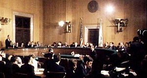 U.S. Senators taking their places for the 1966 hearing.