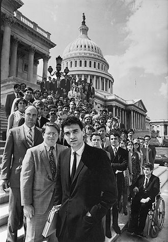 Ralph Nader and his “Raiders” –  law, medical and engineering students – on the steps of U.S. Capitol in late summer 1969.