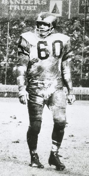 November 8, 1962: Chuck Bednarik in the snow at Yankee Stadium during a 19-14 loss to the New York Giants , the Bronx, New York. NFL photo.