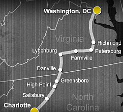 The first leg of the Freedom Ride from Washington made stops in Virginia and North Carolina. Source: PBS / American Experience.