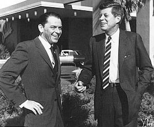 Feb 8, 1960: Frank Sinatra with JFK outside The Sands hotel in Las Vegas where Kennedy stayed during a campaign swing. Sinatra would go “all out” for JFK in 1960. Click for Sinatra & “Jack Pack” story.