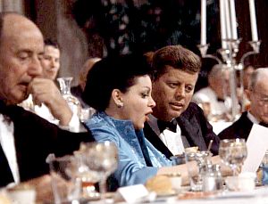 July 10, 1960: Hollywood star Judy Garland, center, flanked by Adlai Stevenson and JFK during fundraising event at the Beverly Hilton Hotel in L.A. during the DNC.