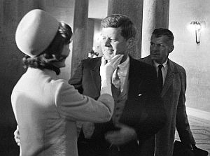Jan 20, 1961: Famous photo by Henry Burroughs of Jackie touching her husband’s face on Inauguration Day in the Capitol, a private moment expressing how proud she was; a moment she would later describe as “so much more emotional than any kiss because his eyes really did fill with tears.”