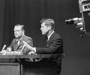 Jan 3, 1960: JFK on ‘Meet the Press’ TV show a day after he announced his candidacy. At left is Ned Brooks, the show’s moderator. AP photo.