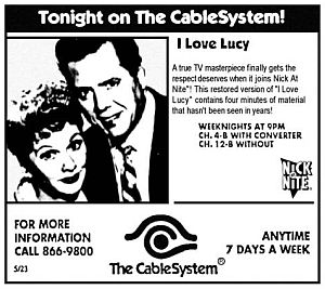 May 1994 newspaper ad running in The Toledo Blade (OH), for cable’s Nick-at-Nite reruns of “I Love Lucy.”