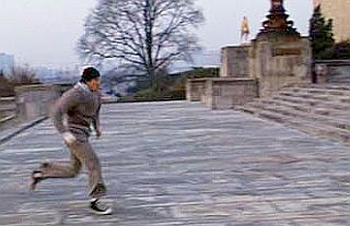 Rocky Balboa during one of his later training runs of the steps at the Philadelphia Museum of Art.