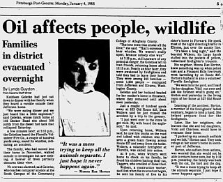 January 4, 1988: The Pittsburgh Post-Gazette reported on the evacuation of some 242 families near the spill site.