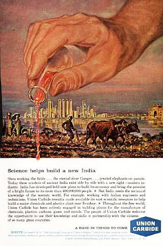 A 1962 Union Carbide ad titled, “Science Helps Build a New India,” which appeared in 'National Geographic', among others.