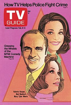 Feb 1975: TV Guide features Rhoda, Bob Newhart & Mary Tyler Moore – with shows developed by “The MTM Comedy Machine.” Click for copy.