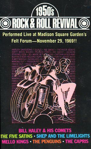 1969: Poster for one of Richard Nader’s “Rock & Roll Revival” shows at Madison Square Garden with Bill Haley & His Comets. Click for related 16pp booklet.