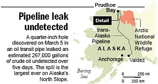 Associated Press map shows the general location of a BP oil pipeline that leaked on Alaska’s North Slope in 2006.