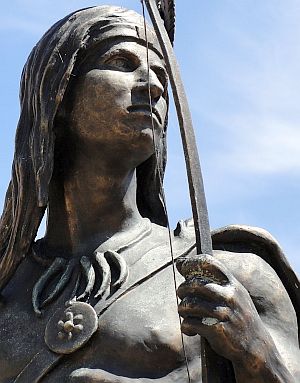Close up of another Guyasuta statue, this one on Main St. in the Allegheny River town of Sharpsburg, PA, commemorating the Seneca chief’s history in that area.