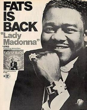 Fats Domino in a German advertisement featuring “Lady Madonna” and 1968 album, “Fats Is Back.” Click for CD.