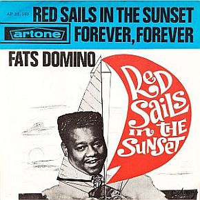 Cover art for the record jacket of Fats Domino’s 1963 single, “Red Sails in The Sunset.” Click for digital.