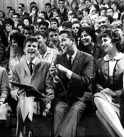 Clark interviewing singer Bobby Rydell, 1958.