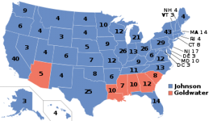 November 1964:  U.S. map showing the results of that year’s Presidential Election -- “Lyndon’s Landslide.”