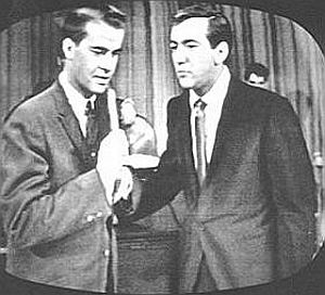 Late 1950s: Dick Clark interviewing guest singer, Bobby Darin. Click for separate story on Bobby Darin's life & career.