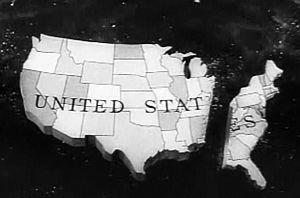 Another LBJ campaign ad critical of Goldwater used a simple visual of the Eastern U.S. being “sawed off” the U.S. map, referring to a Goldwater statement.