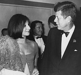 Barbra Streisand meeting JFK at White House Press Correspondents dinner, May 1963.