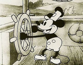 Mickey Mouse was born in 1928, shown here in the film short, 'Steamboat Willie,' which debuted in New York.  Click for DVD.
