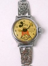 Sample of 1930s Ingersoll Mickey Mouse wrist watch. Click for current Mickey watch.