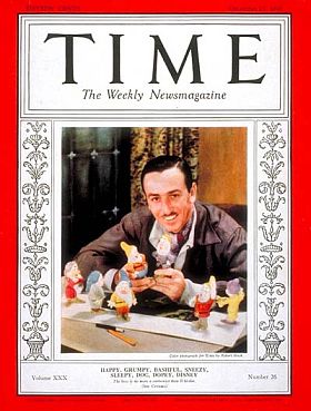 Walt Disney on the cover of Time magazine, December 27, 1937, along with his seven new friends.